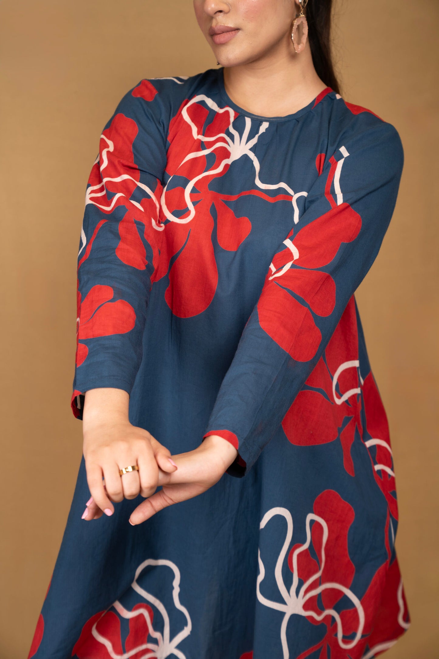 Deep blue printed kurta with straight pants (Co-ord set)