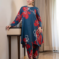 Deep blue printed kurta with straight pants (Co-ord set)