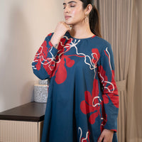 Deep blue printed kurta with straight pants (Co-ord set)