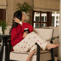 Red Kurta With Heart Detail Bottoms (Set of 2)