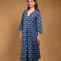 Floral front pleated cotton dress