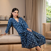 Floral front pleated cotton dress