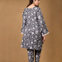 Grey flared kurta with floral motifs and straight pants (Co-ord Set)