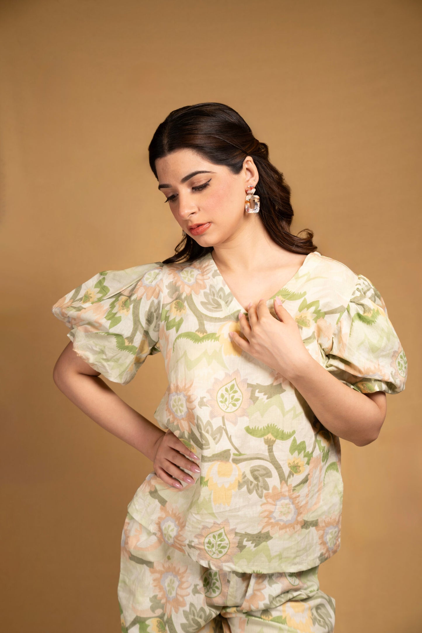 Light green Balloon sleeves coord set