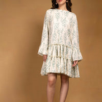 Off-white printed layered full sleeves cotton dress