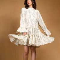 Off-white printed layered full sleeves cotton dress