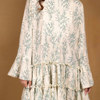 Off-white printed layered full sleeves cotton dress