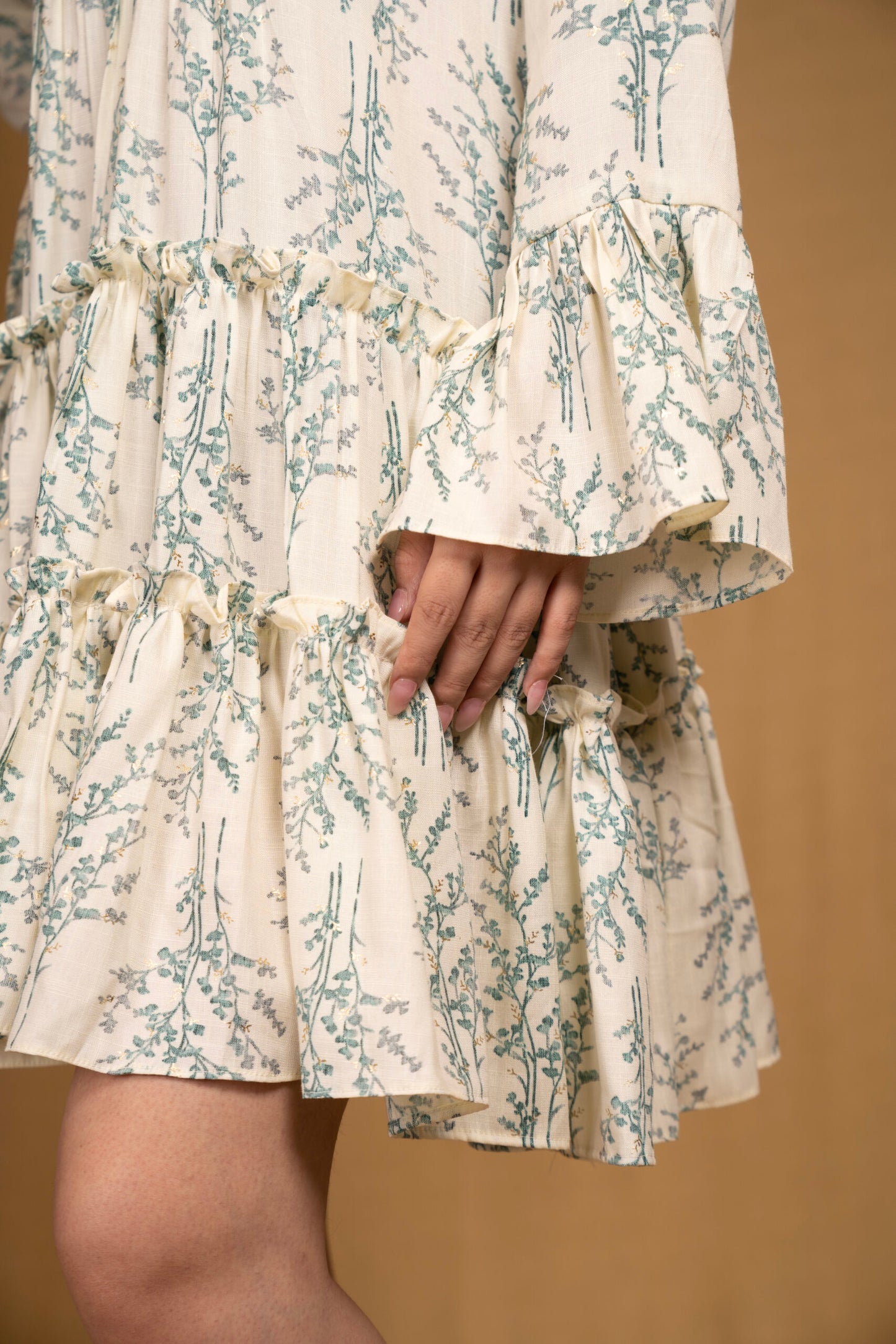 Off-white printed layered full sleeves cotton dress