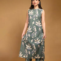 Straight green sleeveless kurta set