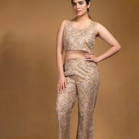 Three piece printed cotton co-ord set with cape