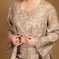 Three piece printed cotton co-ord set with cape