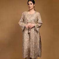 Three piece printed cotton co-ord set with cape