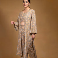 Three piece printed cotton co-ord set with cape