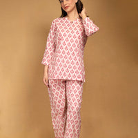 White printed lounge wear set