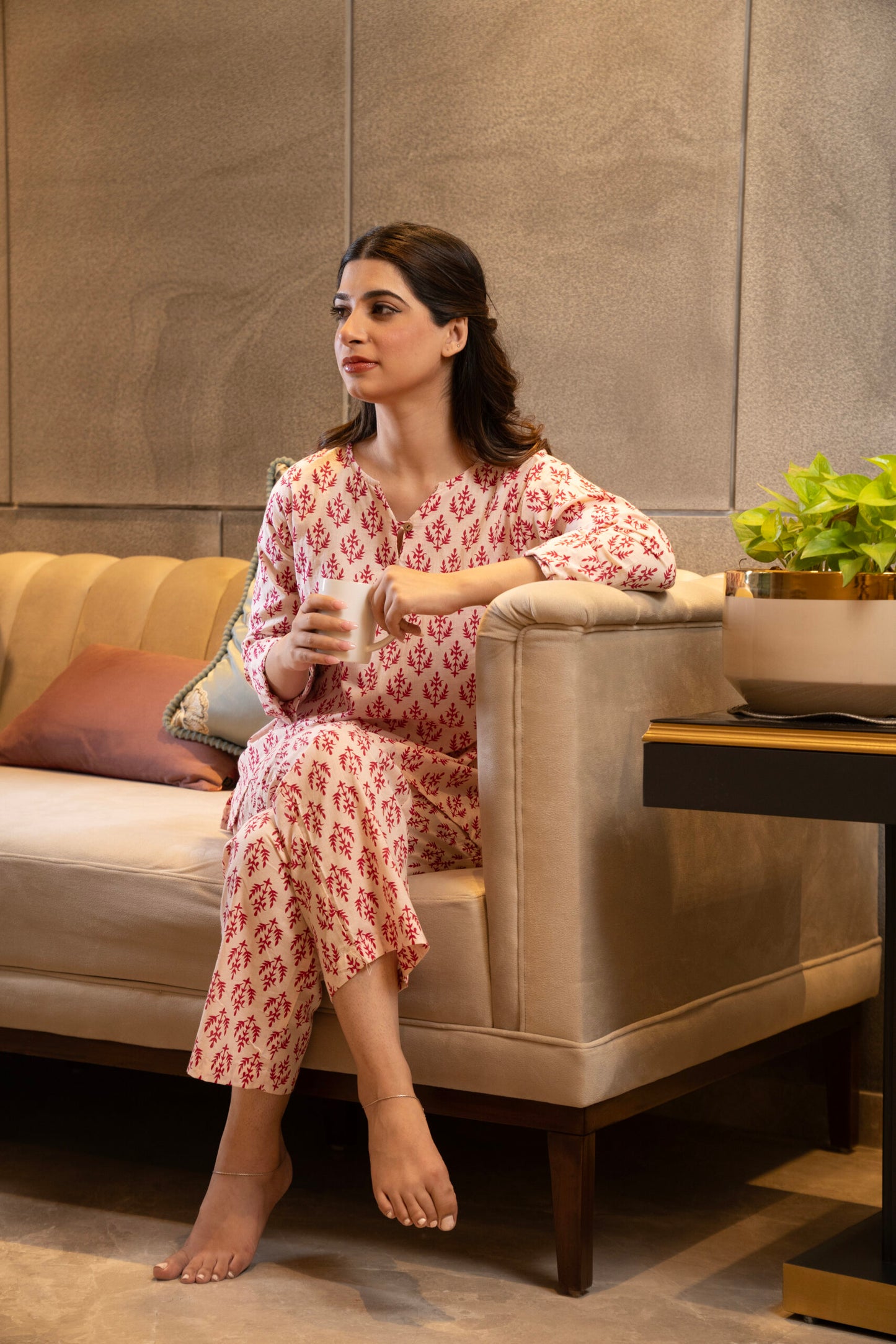 White printed lounge wear set