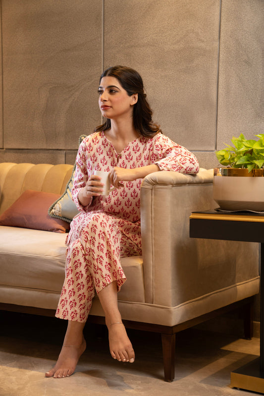 White printed lounge wear set
