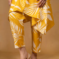 Yellow botanical print asymmetrical kurta with straight pants (Co-ord set)
