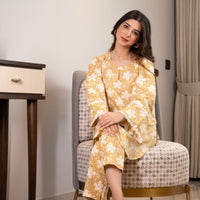 Yellow floral Kurta with straight pants (Co-ord Set)
