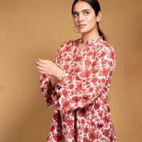 Red floral kurta and pants (Co-ord Set)