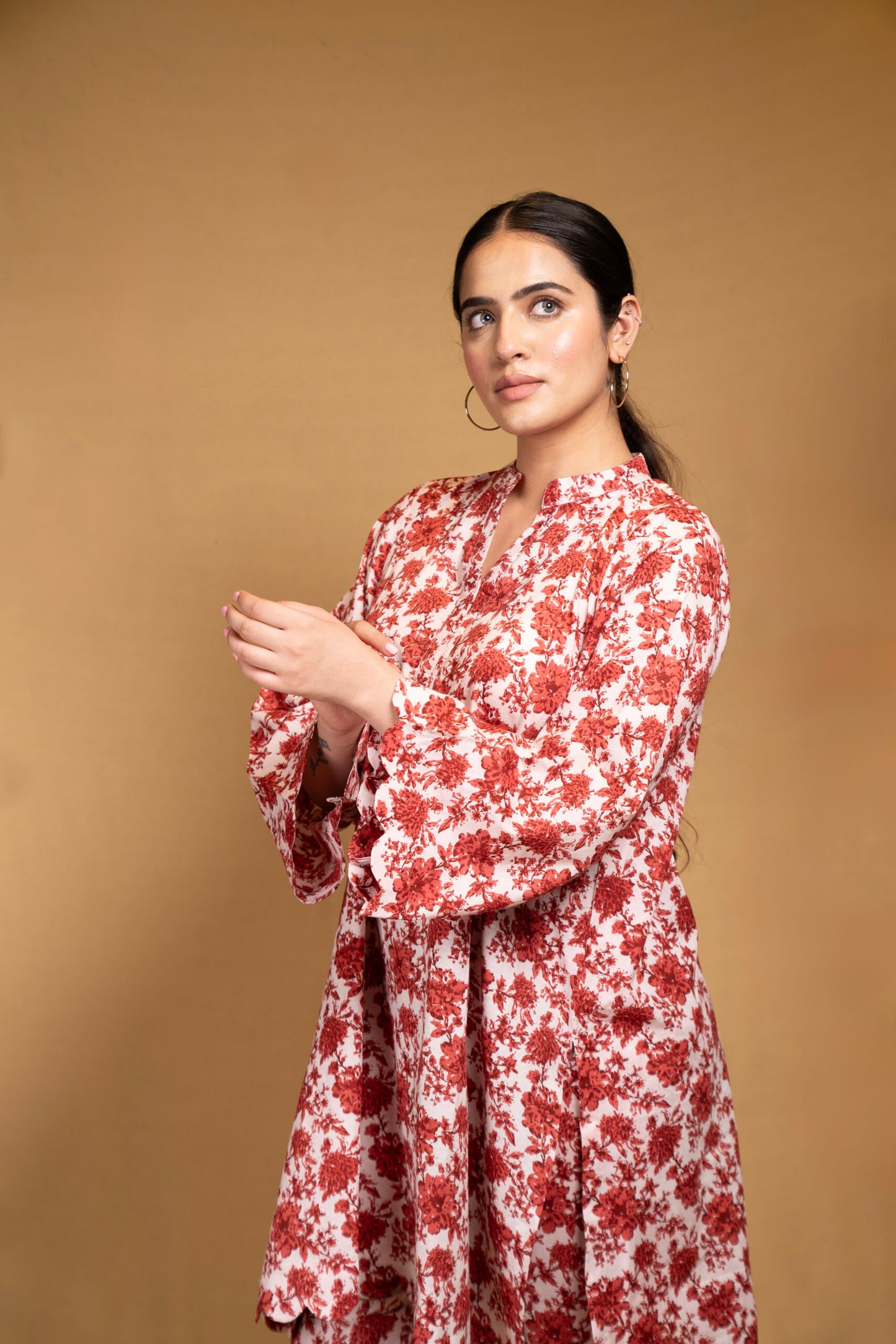 Red floral kurta and pants (Co-ord Set)
