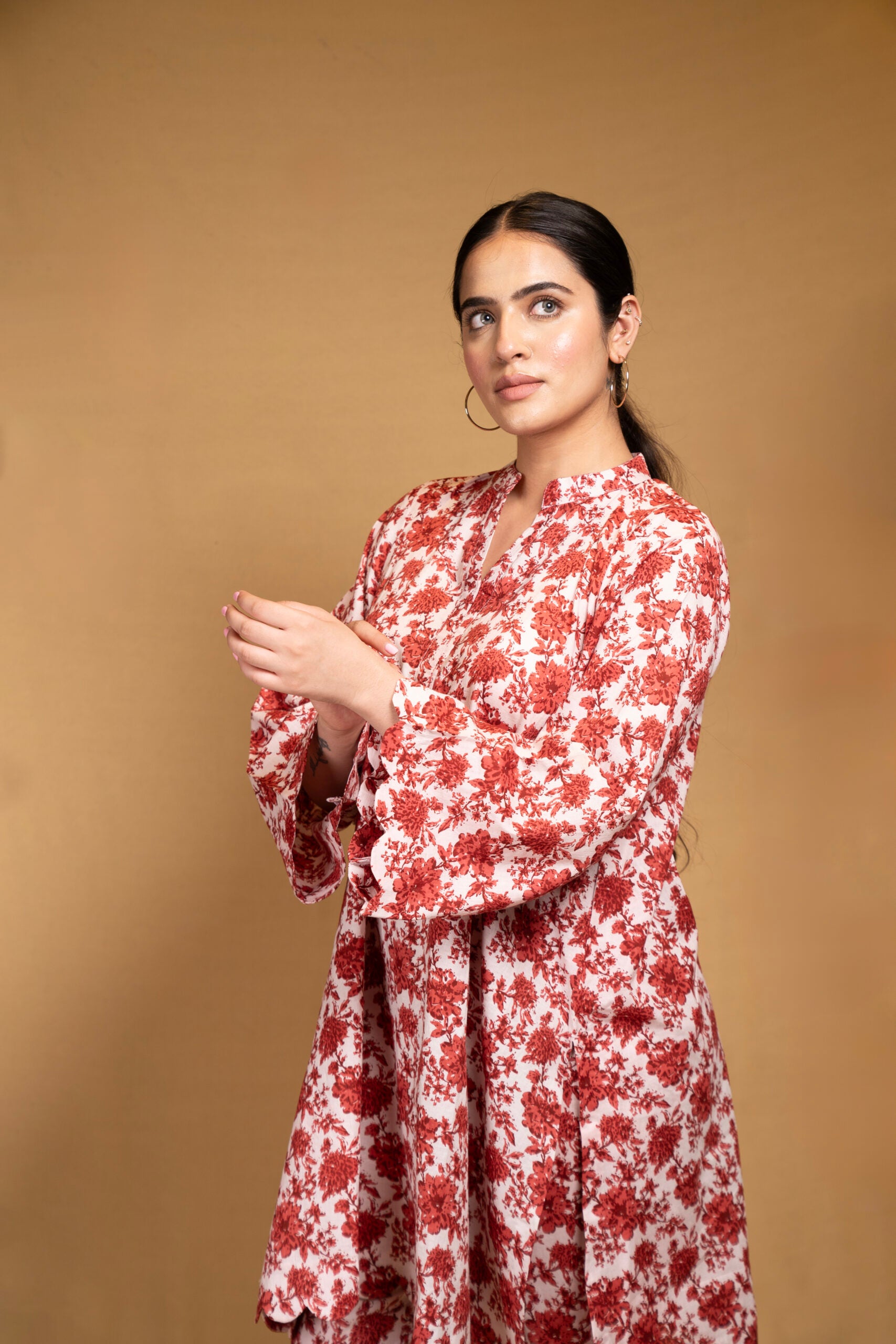 Red floral kurta and pants (Co-ord Set)