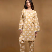 Yellow floral Kurta with straight pants (Co-ord Set)