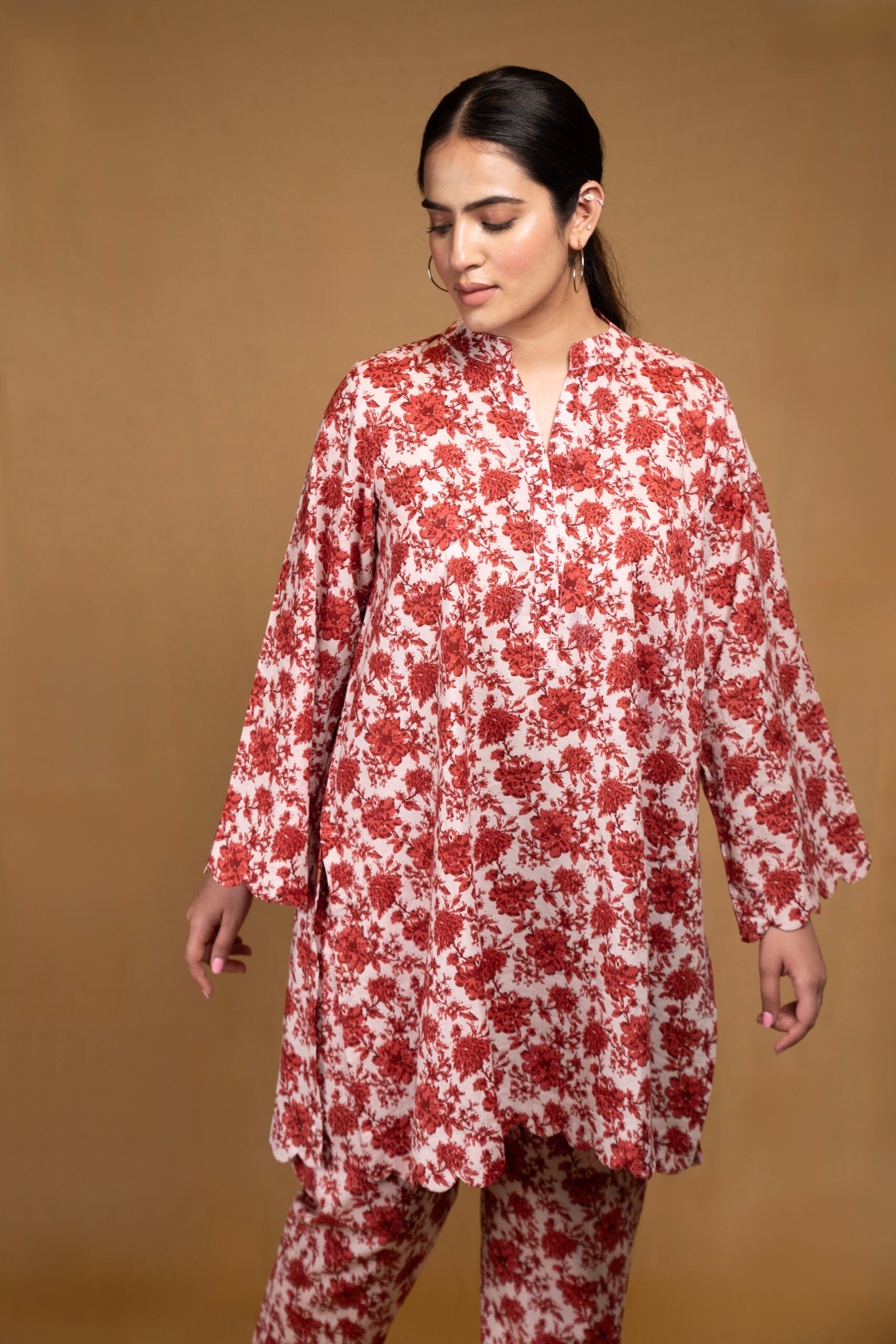 Red floral kurta and pants (Co-ord Set)