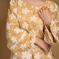 Yellow floral Kurta with straight pants (Co-ord Set)