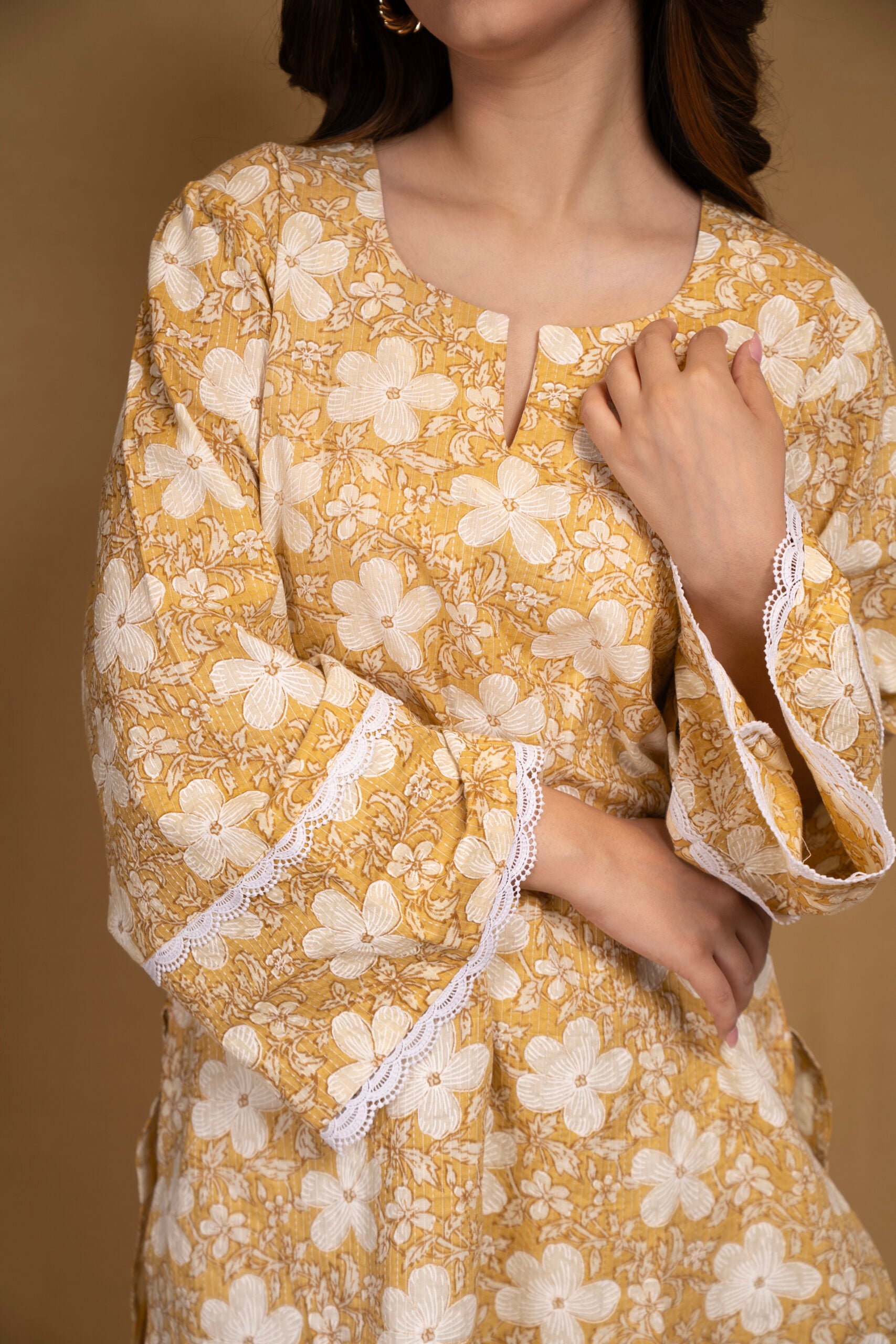 Yellow floral Kurta with straight pants (Co-ord Set)