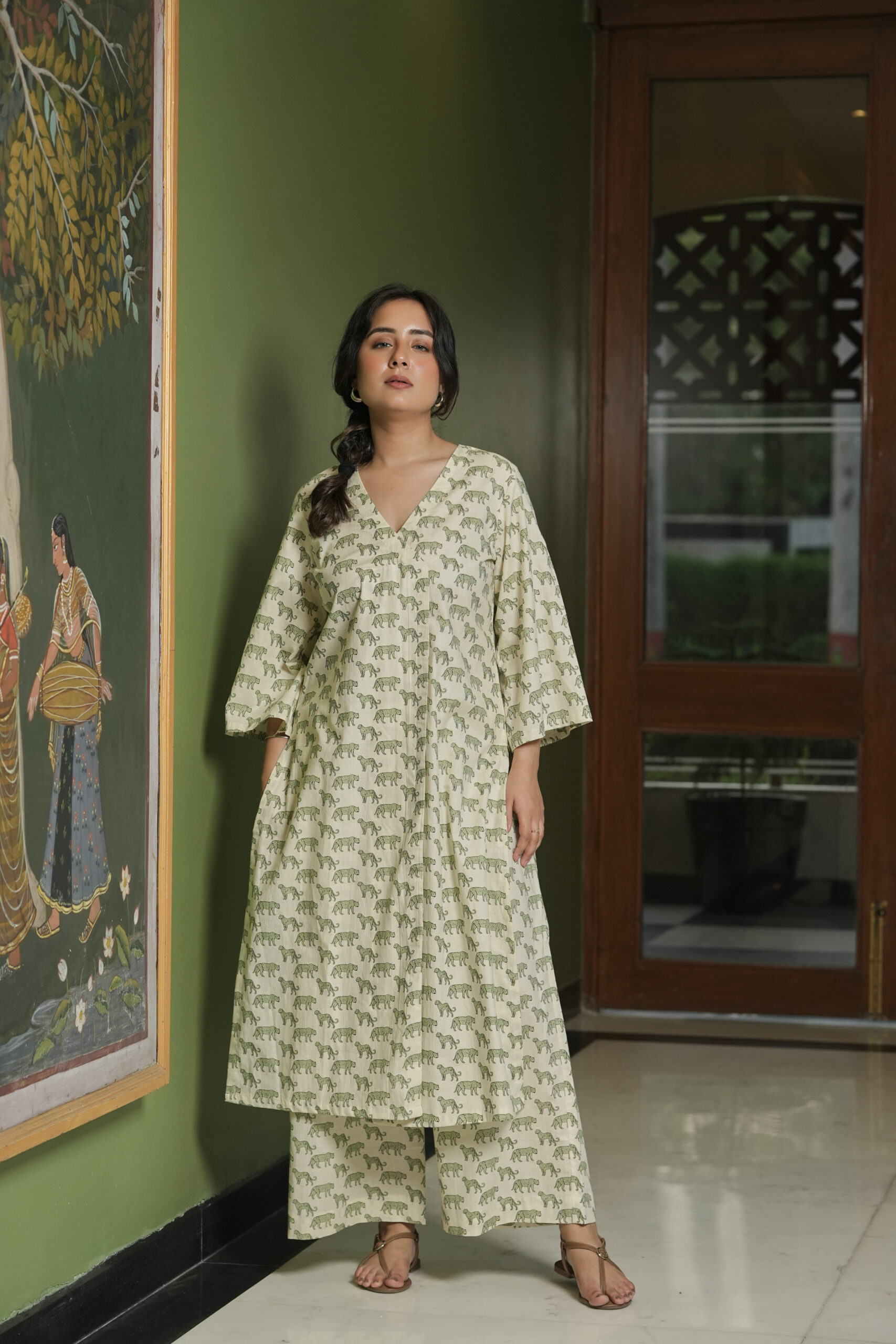 Animal Print Kurta Set with Flared Pants (Set of 2) - Image 5